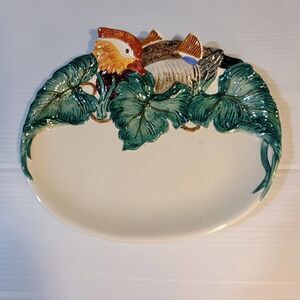 Vintage Fitz & Floyd FF 1988 3D Bird Plate Oval Japan Tropical Ceramic Duck